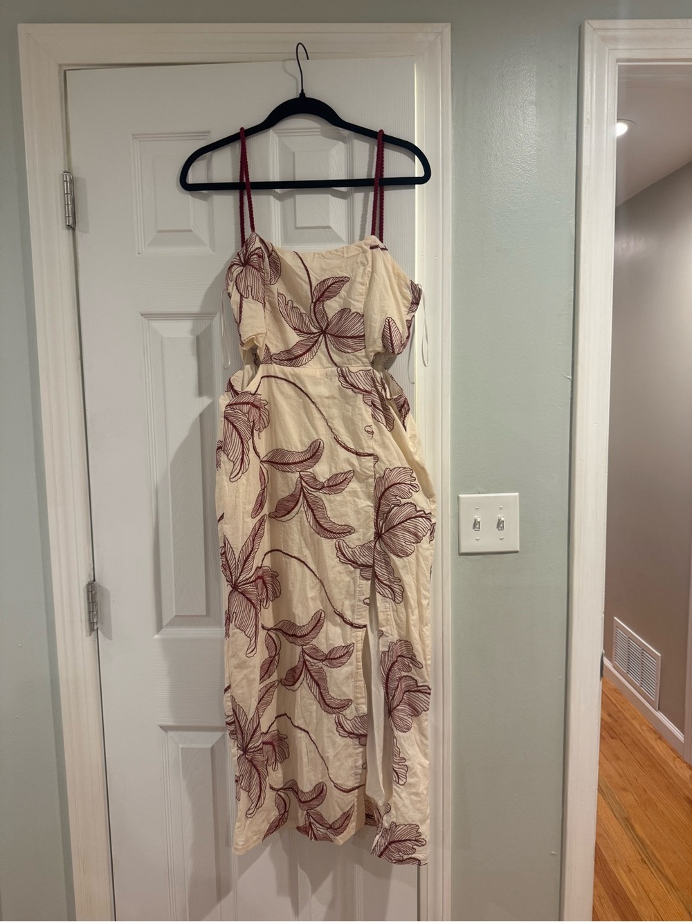 Zara Cream Midi Dress with Red Floral Print